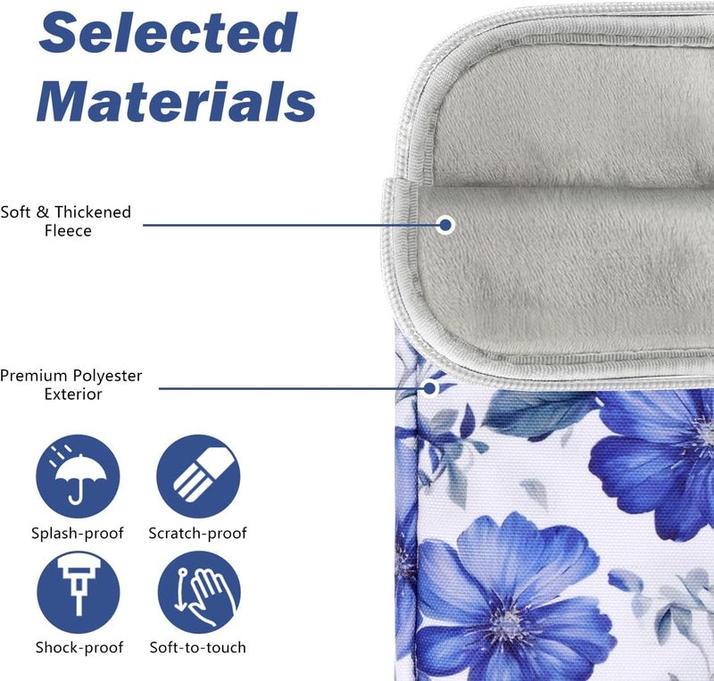Dadanism 6-7 Inch Universal Padded Sleeve for 7" Colorsoft Signature Edition eReader 2024 and 6" eReader Book, Protective Sleeve Pouch Bag Carrying Case for Kobo E-Reader, Blue Flower - Image 3